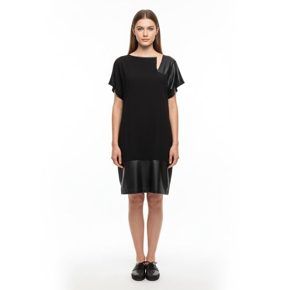 NÜ Denmark Black Faux Leather Trim Mini Dress - Medium - Flaws